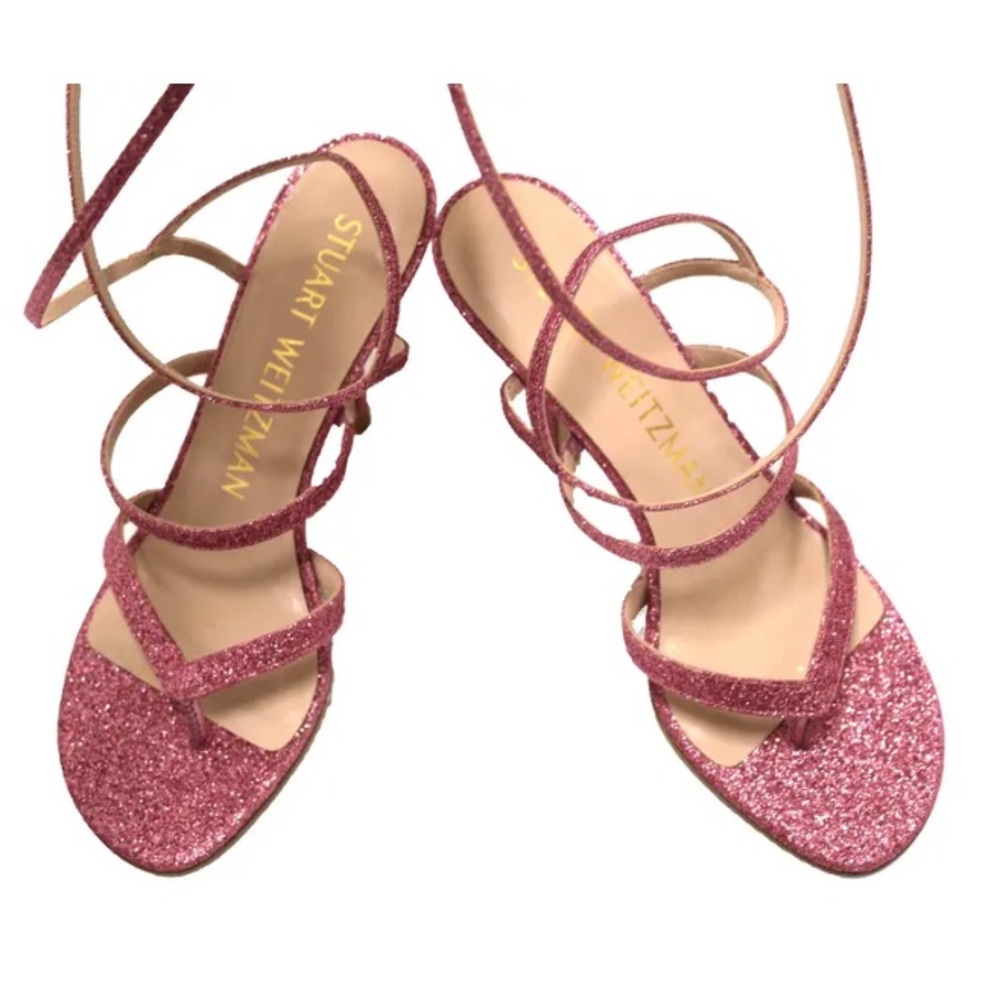 Stuart Weitzman Glitter Pink Julina High-Heel Strappy Sandals